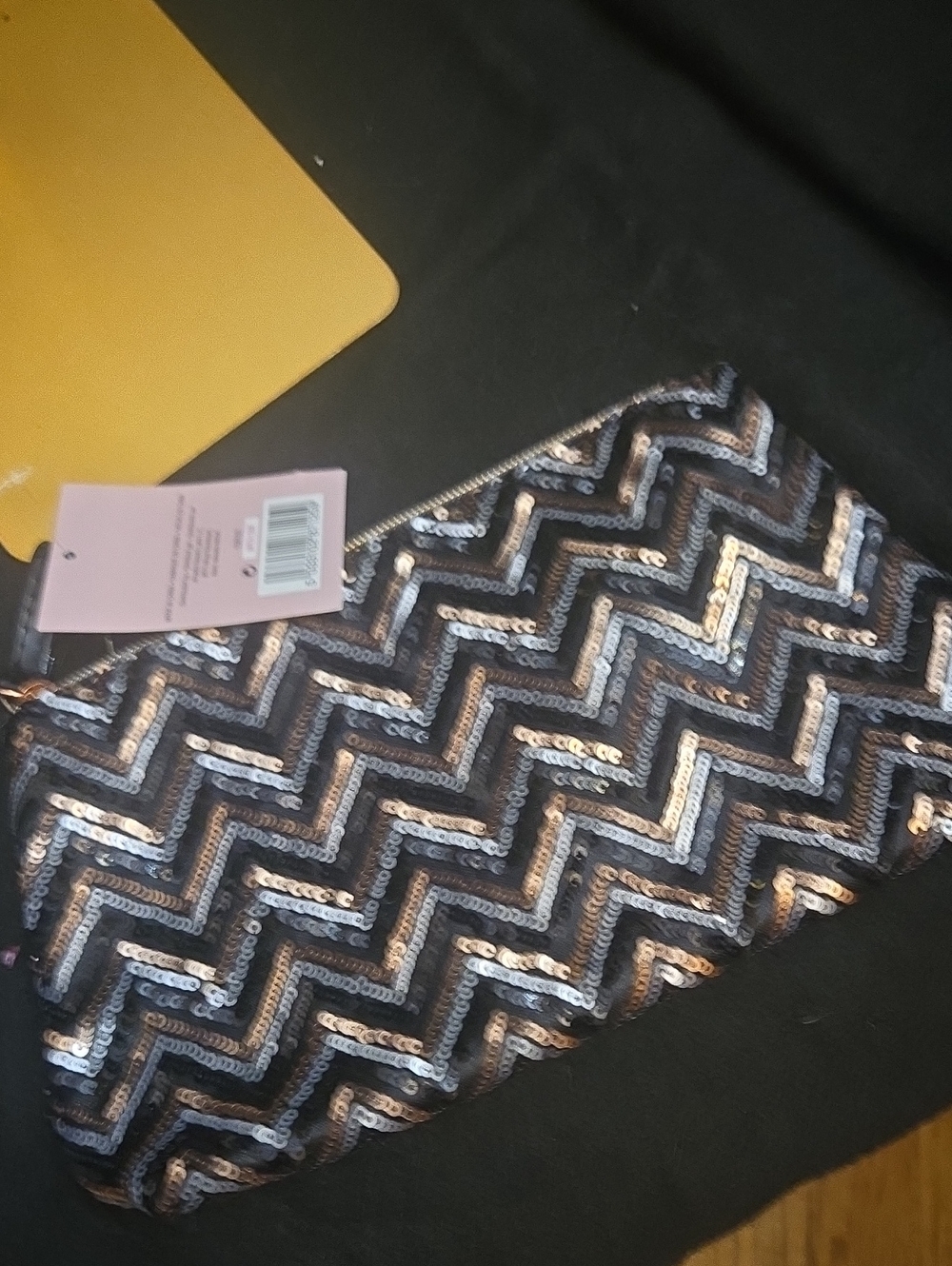 Venque Black and Silver Sequin Chevron Clutch